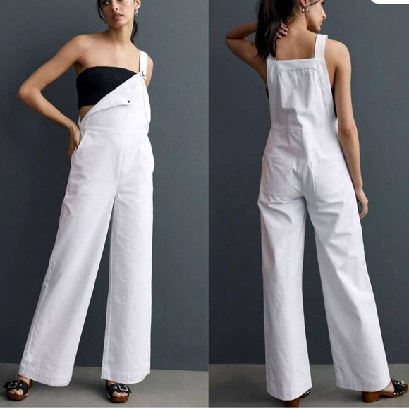 ASKK NY Denim - Anthropologie ASKK NY Laxy Jack White Overalls Wide Leg Size 0 NWT